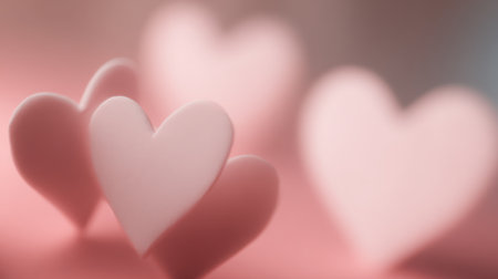 A romantic background with soft focus pink hearts, perfect for Valentines Day or wedding themes.の素材