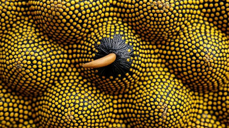 An extreme close-up macro photograph reveals the intricate details of a sea anemones central mouth and a single, fleshy tentacle.の素材
