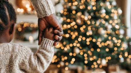 A heartwarming moment of connection between a parent and child, celebrating the holiday season.の素材