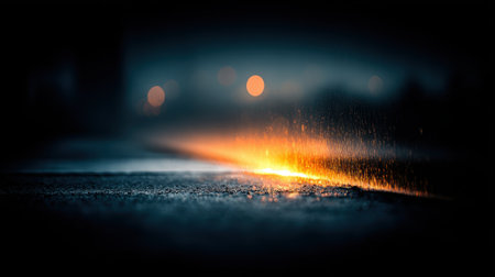 A breathtaking sunset paints the sky with vibrant orange and yellow hues, casting dramatic light rays over a dark, choppy ocean.の素材