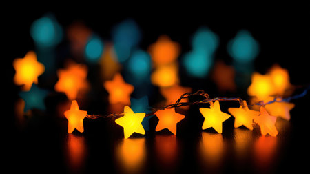 A string of star-shaped lights with a bokeh effect, creating a festive and magical atmosphere.の素材