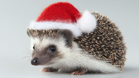 A small hedgehog sporting a festive Santa hat, ready for the holiday season. This adorable creature is perfect for Christmas-themed content.の素材