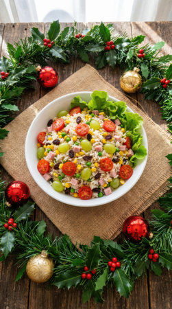 Mixed vegetable salad with tuna, corn, tomato, pepper and olivesの素材