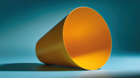 A single orange cylinder object is placed on a blue surface with a blue background. The lighting creates a shadow and highlights the object.の素材