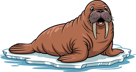 Cartoon walrus on ice. Vector illustration of a sea animal.のイラスト素材