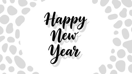 A festive Happy New Year greeting in elegant black calligraphy, set against a white background with a subtle, abstract light gray pattern.のイラスト素材