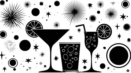 Cocktails on a black and white background. Vector illustration.のイラスト素材