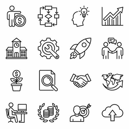 Business icons set in thin line style. High quality outline symbol for web site design and mobile appsのイラスト素材