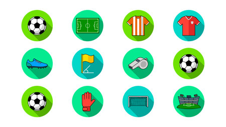 Set of soccer and football icons in flat style. Vector illustration.のイラスト素材