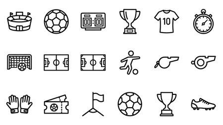Soccer sport icons set. Outline illustration of soccer sport vector icons for web designのイラスト素材
