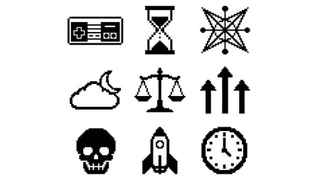 Set of pixel icons for game design. Vector illustration isolated on white backgroundのイラスト素材