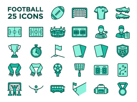 Football and soccer related vector line icons set. Collection of football and soccer related icons.のイラスト素材