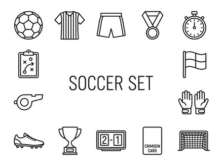 Soccer line icons set, outline style vector illustration on white background.のイラスト素材