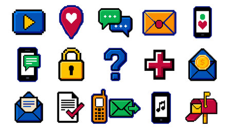 set of social media icons, pixel art style, vector illustration designのイラスト素材