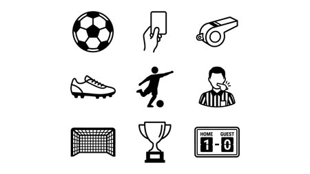 Soccer icons set. Football, soccer ball, referee, goal, whistle. Vector illustrationのイラスト素材