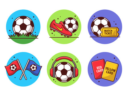 Soccer sport icons set. Vector illustration in flat style. Set of soccer icons for web designのイラスト素材