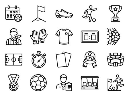 Soccer icons set in thin line style. Vector illustration on white background.のイラスト素材