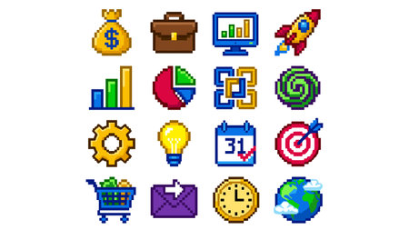 Set of pixel art icons for web and mobile applications. Vector illustration.のイラスト素材