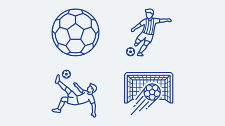 Soccer player vector line icons. Soccer player, football player, soccer ball, goal, goalpost, goalkeeper.のイラスト素材