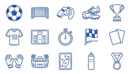 Soccer sport icons set. Outline illustration of soccer sport vector icons for web designのイラスト素材