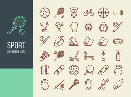 Set of sports thin line icons. Outline vector icon set.のイラスト素材