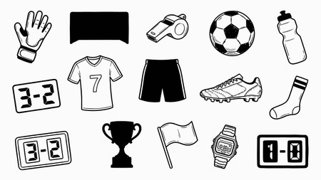 Soccer sport icons set in black and white vector illustration graphic designのイラスト素材