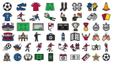 Soccer sport icons set. Cartoon set of soccer sport vector icons for web designのイラスト素材