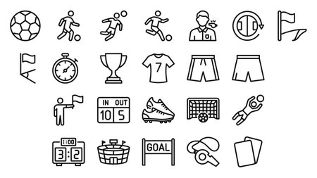 Soccer icons set. Outline illustration of soccer icons for web designのイラスト素材