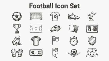 Football and soccer icons set. Hand drawn vector illustration. Isolated on white background.のイラスト素材