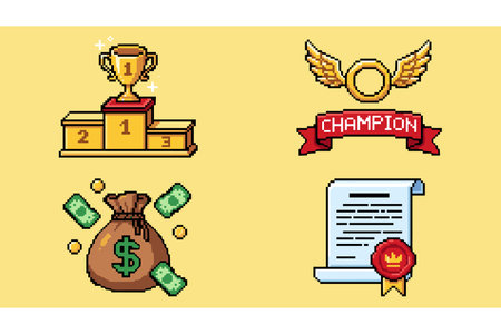 A set of four illustrations representing achievement, success, and rewardのイラスト素材