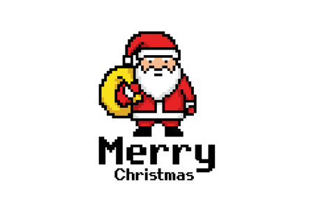A pixelated illustration of Santa Claus holding a sack with Merry Christmas written belowのイラスト素材