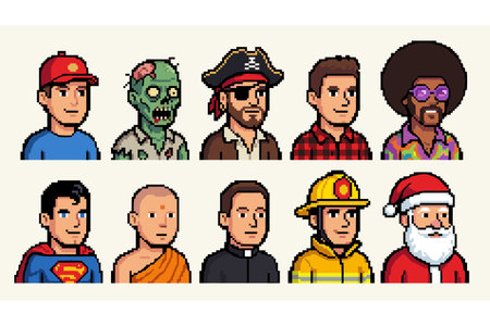 Illustration of different cartoon characters in unique outfits and accessories