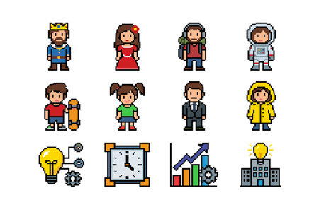 Collection of cartoon characters and business symbolsのイラスト素材