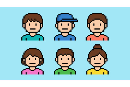 Illustration of six cartoon characters with different facial expressions and clothing