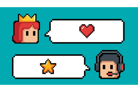 Illustration of pixel art characters and speech bubblesのイラスト素材