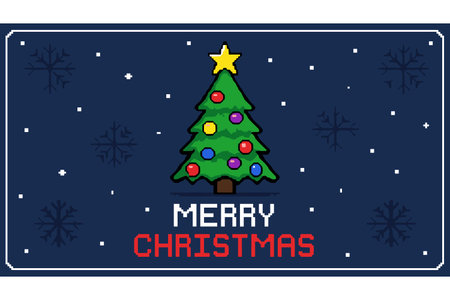 Christmas card with a decorated tree and starsのイラスト素材