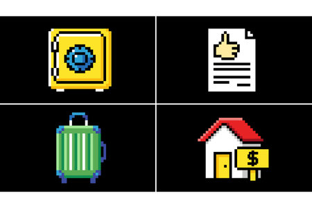 Collection of pixel art icons related to finance and assetsのイラスト素材