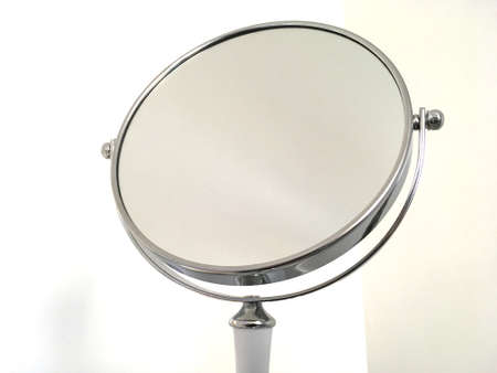 Round Silver Makeup Mirror With White Handleの写真素材