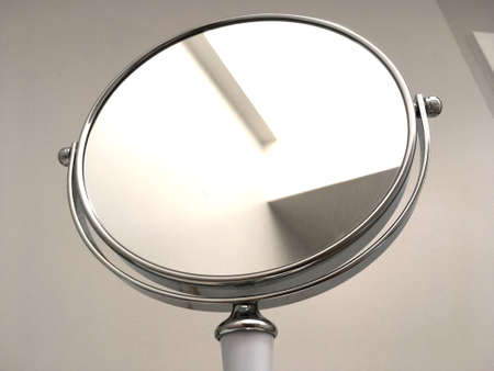 Closeup Of Silver Makeup Mirror With Reflectionの写真素材