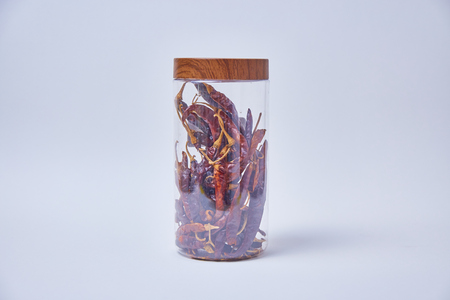 Bird's eye chili on white backgroundの写真素材