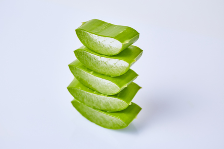 Slice Aloe Vera (Aloe barbadensis Mill.,Star cactus, Aloe, Aloin, Jafferabad or Barbados) a very useful herbal medicine for skin care and hair care.の写真素材