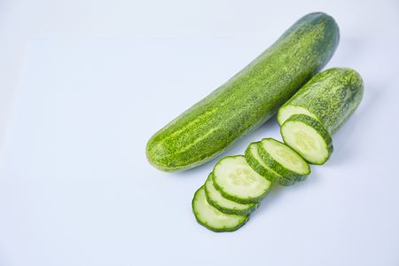 Cucumber slice on white backgroundの写真素材