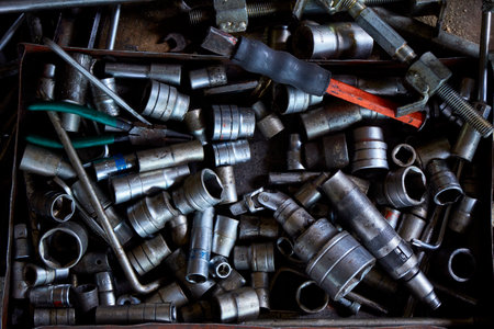 Car engine repair equipment backgroundの写真素材