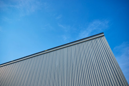 Metal sheet building with blue sky