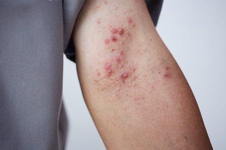 Dermatitis on skin, Skin decease becomes red, swollen, and sore, sometimes with small blisters