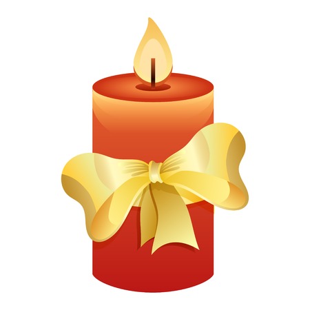 Red candle with golden bow on white backgroundのイラスト素材