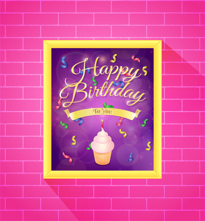 Happy birthday greeting card with cupcake and candleのイラスト素材