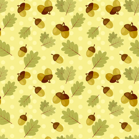 seamless fall pattern with oak leaves and acorns, vector illustrationのイラスト素材