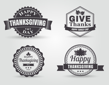 Happy Thanksgiving Badges and Labels, vector illustrationのイラスト素材