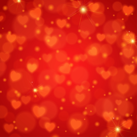 valentines day red romantic background with bokeh hearts. Vector illustrationのイラスト素材